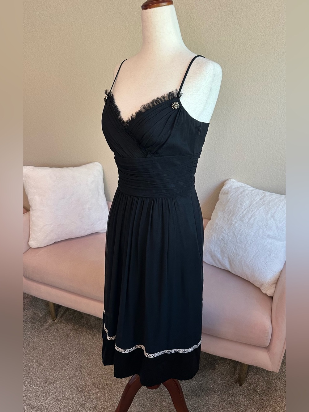LAUNDRY Shelli Segal Silk Satin Dress Black Women’s 4 Wrap Top